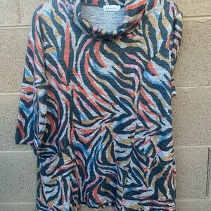 Colorful Patterned Cowl Neck Sweater by Periwinkle